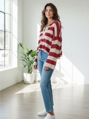 NWT Cream and Pink Striped Knit Pilcro Anthropologie Top